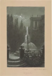 Ein Brunnen im Mondlicht